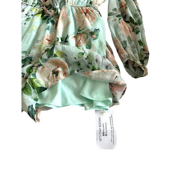 Yumi Kim Maya Romper XS Sunday Rose Aqua Floral Long Sleeve NWT Silk Chiffon - Picture 12 of 15